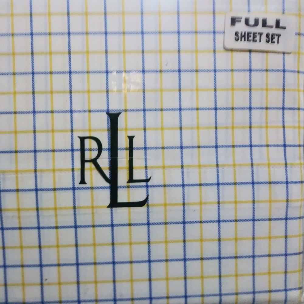 LAUREN Ralph Lauren Boylston White/ Blue/Yellow Plaid FULL Sheet Set Reposhing